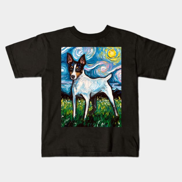 Toy Fox Terrier Night Kids T-Shirt by sagittariusgallery